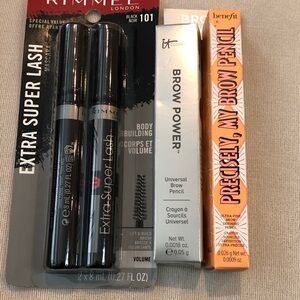 Rimmel London Extra Super Lash Mascara Black and IT cosmetics and Benefit brow